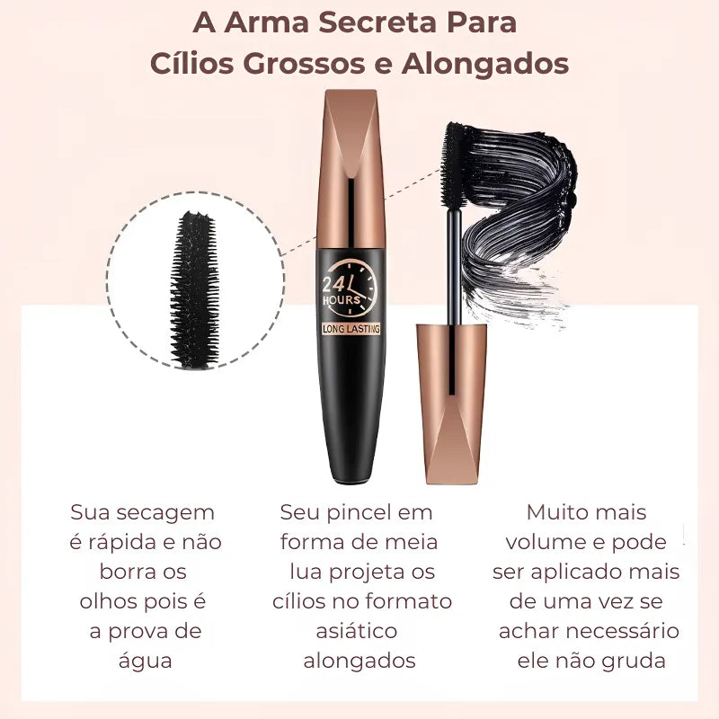 Textura cremosa do Rímel VolumeMax 5D na escovinha